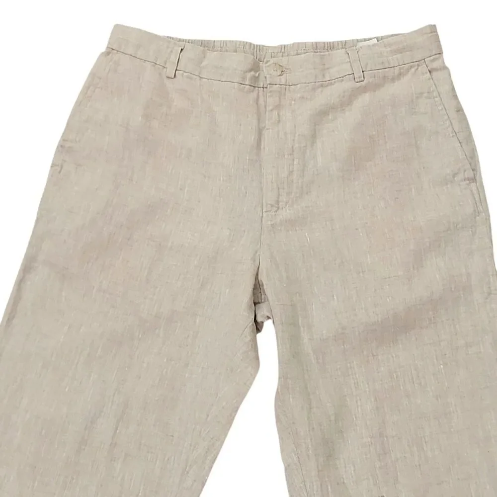 Zara Pants Trousers Mens Large Beige 100% Linen Straight Leg Lounge Beach